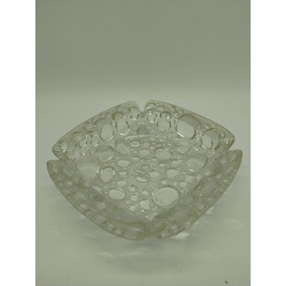 MCM Vintage Libbey Bubble Glass Ashtray Clear  Heavy Trinket Art  Glass 6 Inches